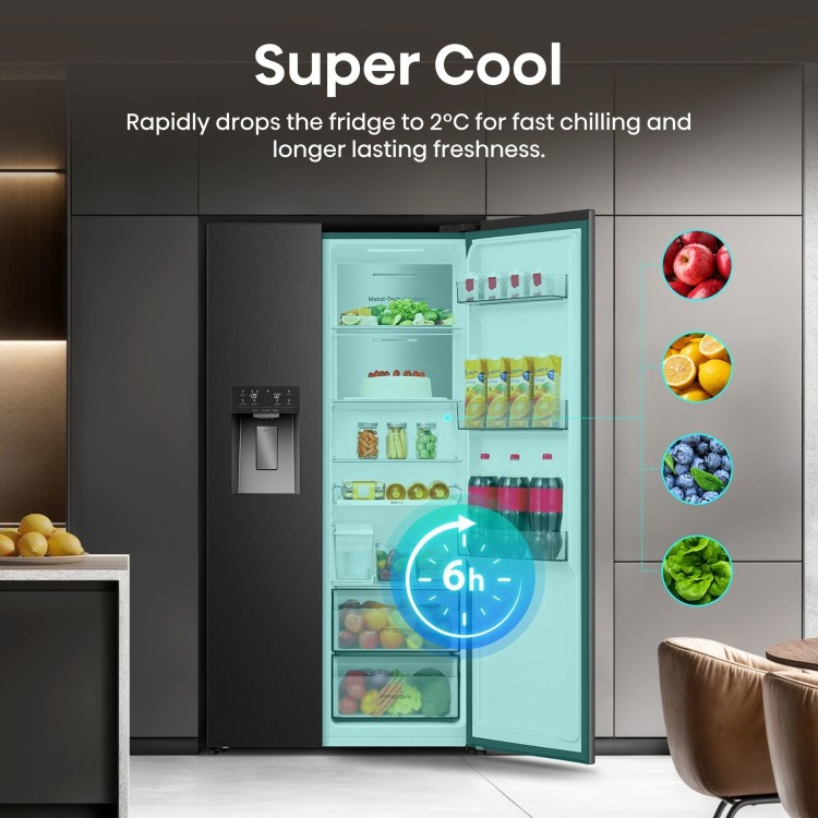 Hisense PureFlat 528 Litre Side-By-Side American Fridge Freezer - Black