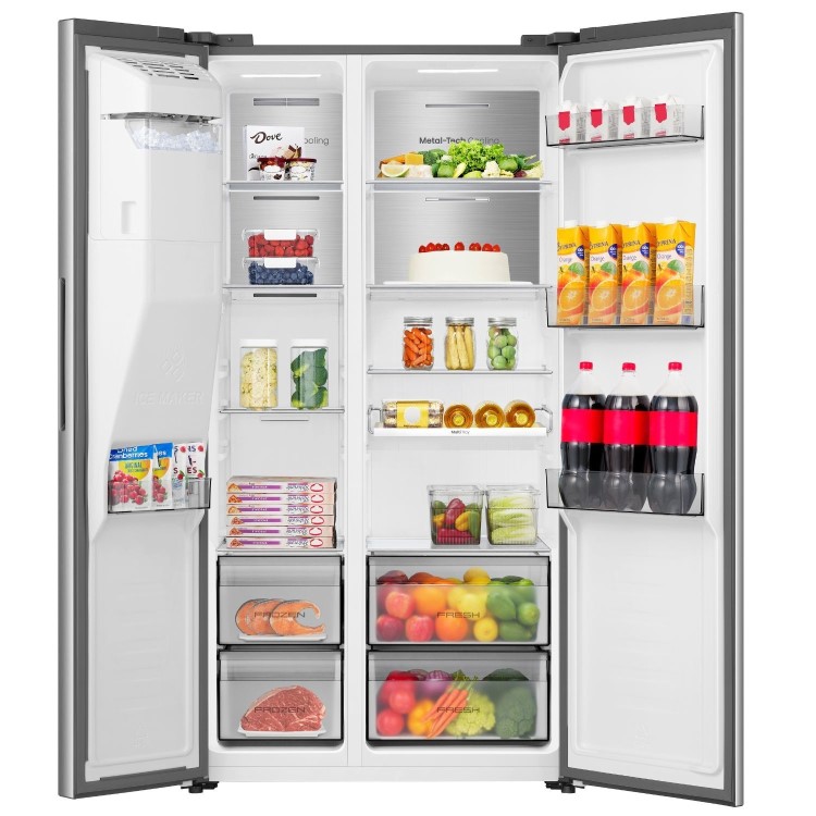 Hisense PureFlat 528 Litre Side-By-Side American Fridge Freezer - Silver