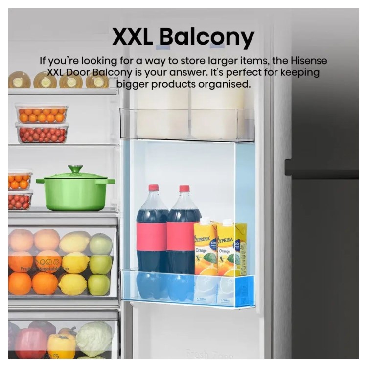 Hisense PureFlat 644 Litre Side-by-Side American Fridge Freezer - Silver