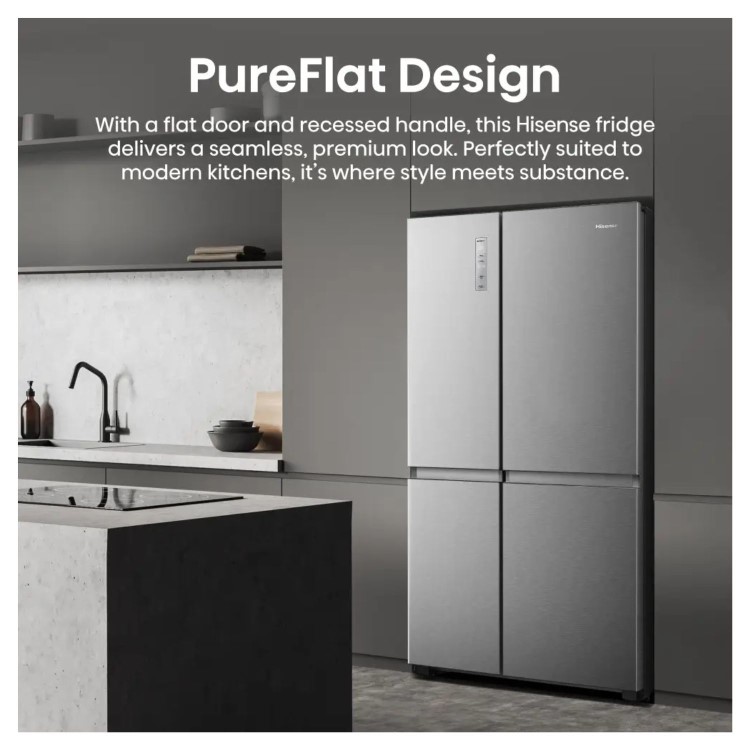 Hisense PureFlat 644 Litre Side-by-Side American Fridge Freezer - Silver
