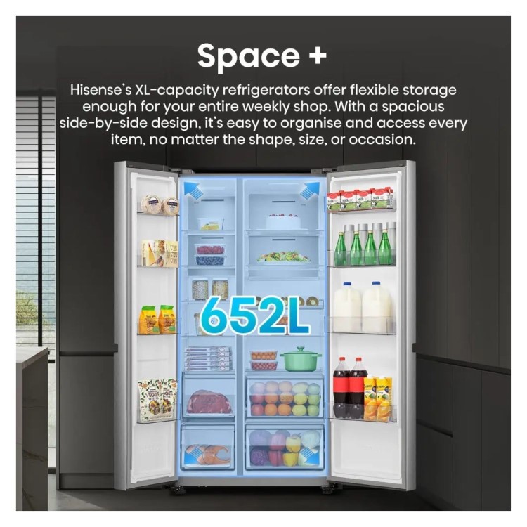 Hisense PureFlat 644 Litre Side-by-Side American Fridge Freezer - Silver