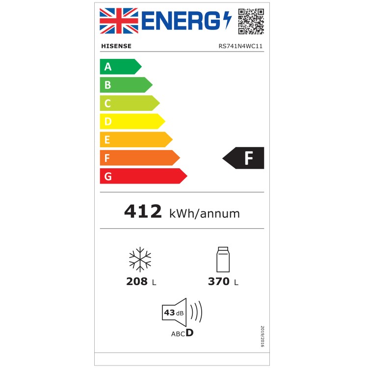 Hisense 578 Litre Side-By-Side American Fridge Freezer - Stainless Steel Look