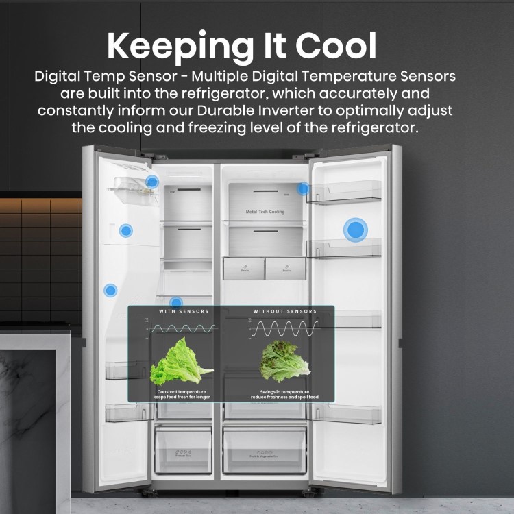 Refurbished Hisense Pureflat Infinite 632 Litre Side-by-Side American Fridge Freezer - Stainless Steel