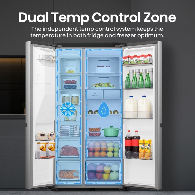 Refurbished Hisense Pureflat Infinite 632 Litre Side-by-Side American Fridge Freezer - Stainless Steel