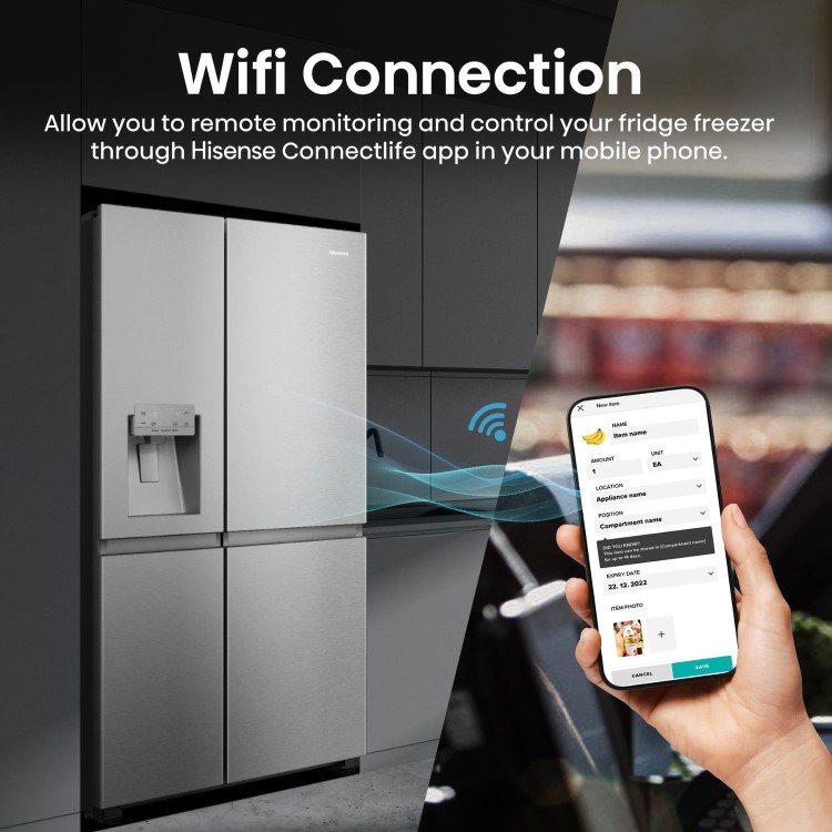 Refurbished Hisense Pureflat Infinite 632 Litre Side-by-Side American Fridge Freezer - Stainless Steel