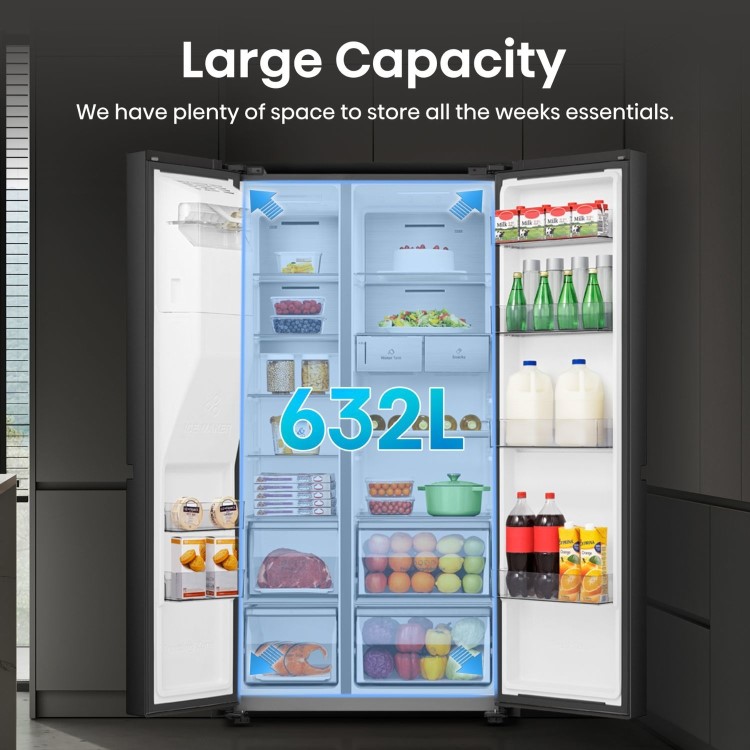 Hisense 632 Litre Side-By-Side American Fridge Freezer - Black