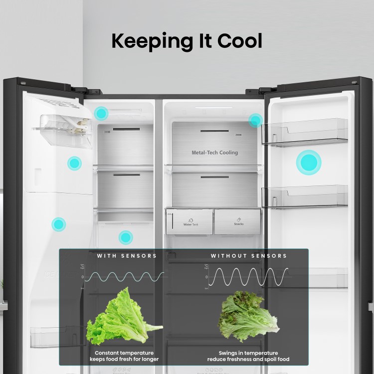 Refurbished Refurshied 632 Litre Side-by-Side American Fridge Freezer - Premium Black