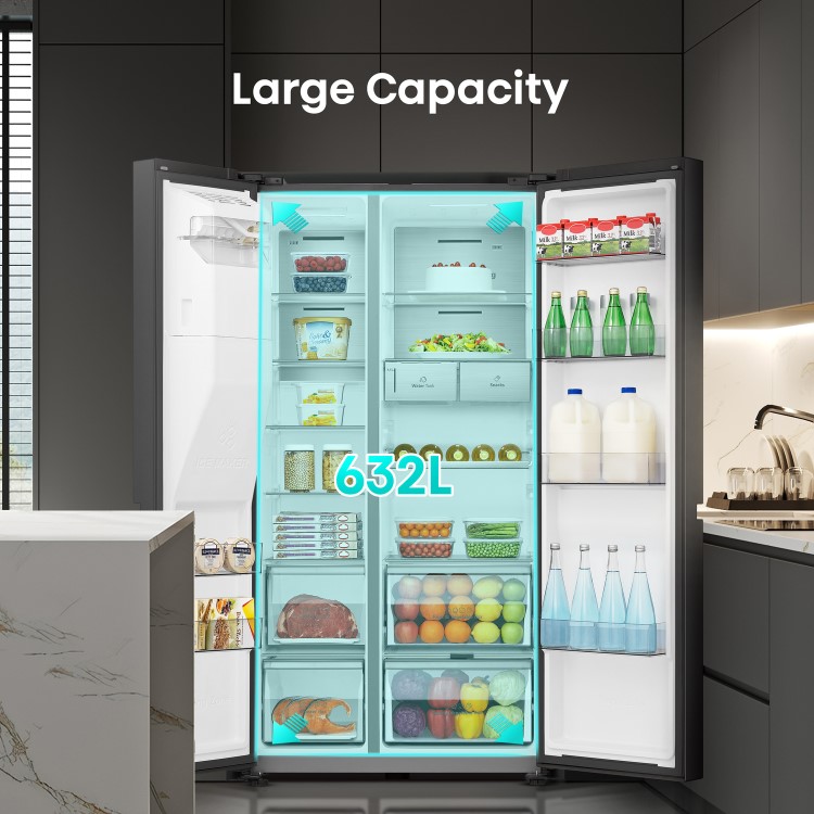 Refurbished Refurshied 632 Litre Side-by-Side American Fridge Freezer - Premium Black