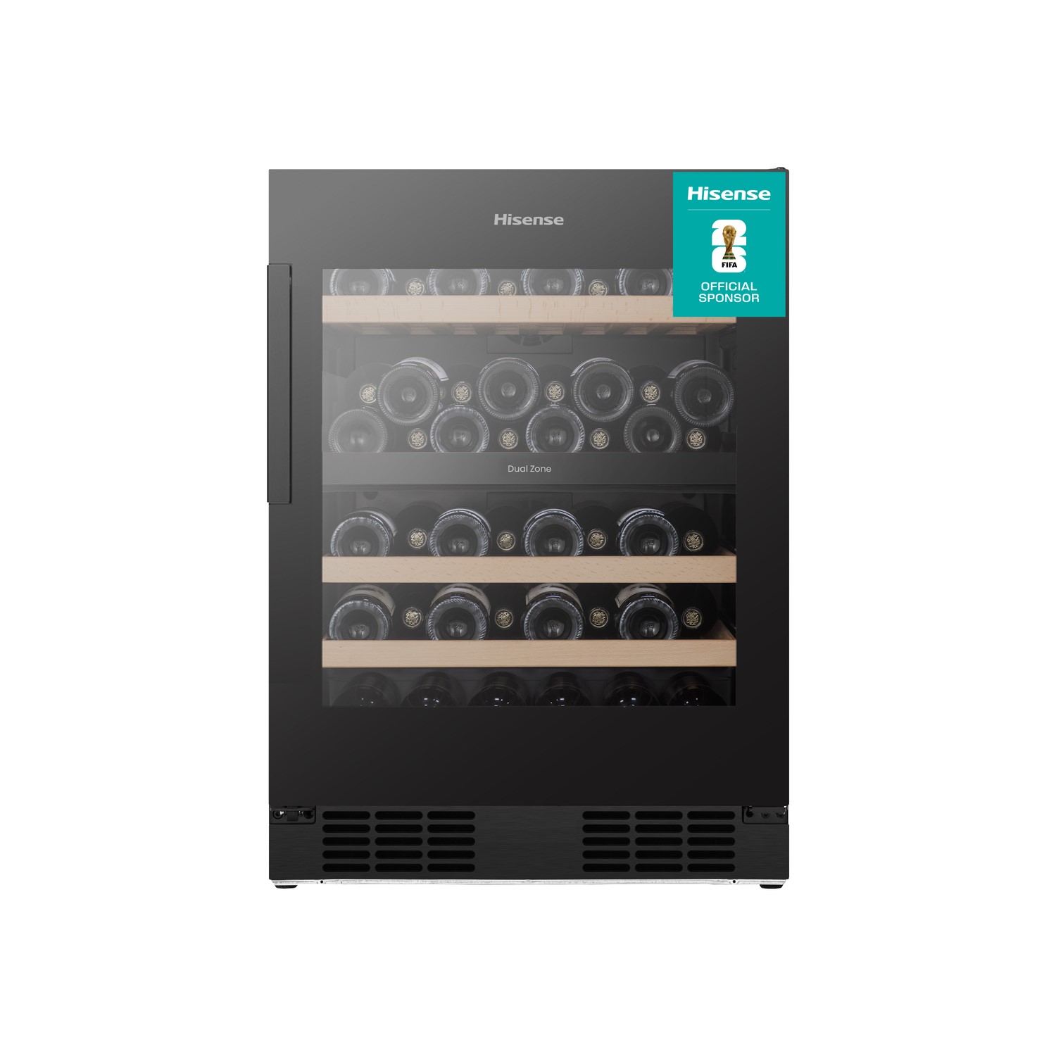 Hisense Black 46 Bottle Capacity Dual Zone Freestanding Wine Cooler Size 59.5