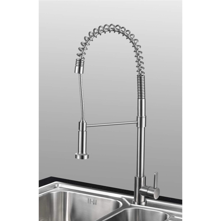 Taylor & Moore Royal Spring Neck Single Lever Stainless Steel Kitchen Tap with Pull out Nozzle Spray