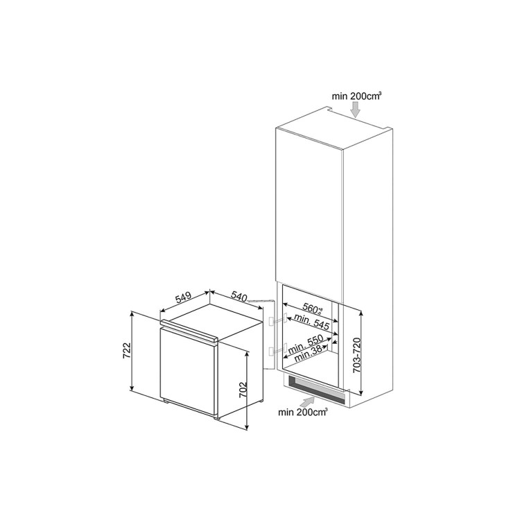 GRADE A2 - Light cosmetic damage - Smeg S3F072P 60cm In-column Integrated Freezer