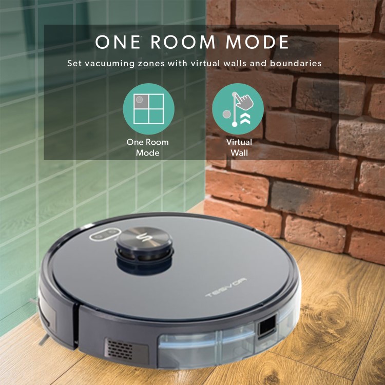 Tesvor S6-black Robot Vacuum Cleaner Laser Navigation 2700Pa Auto-Charging Floor Carpet Sweeping and Mopping