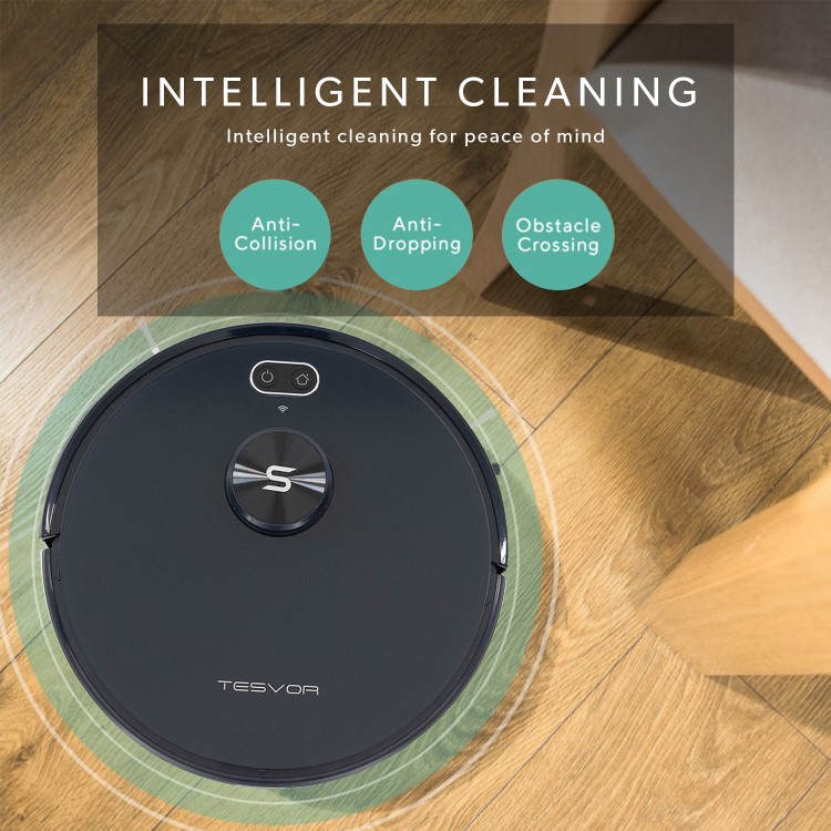 Tesvor S6-black Robot Vacuum Cleaner Laser Navigation 2700Pa Auto-Charging Floor Carpet Sweeping and Mopping