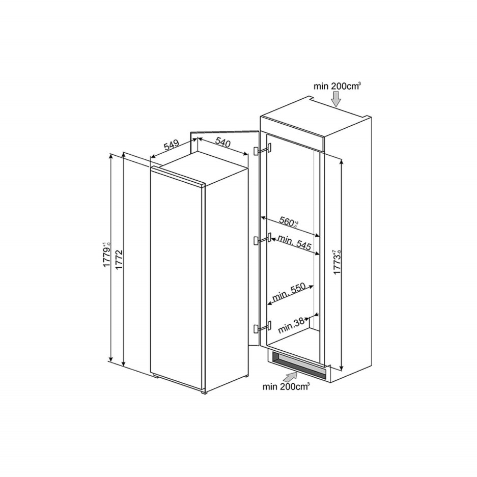 Smeg S7298CFEP 54cm Wide Integrated InColumn Fridge White