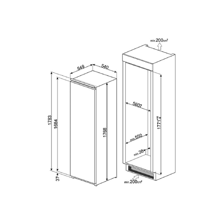 Smeg S7323LFEP 54cm Wide Integrated In-Column Larder Fridge - White
