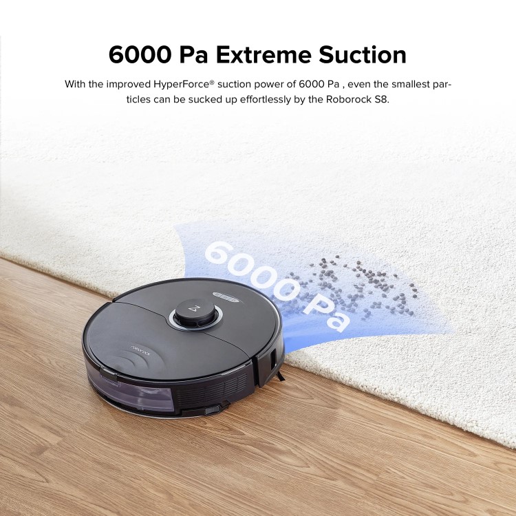 Roborock S8 Robot Vacuum Cleaner with DuoRoller Brush and VibraRise Mopping 6000Pa - Black