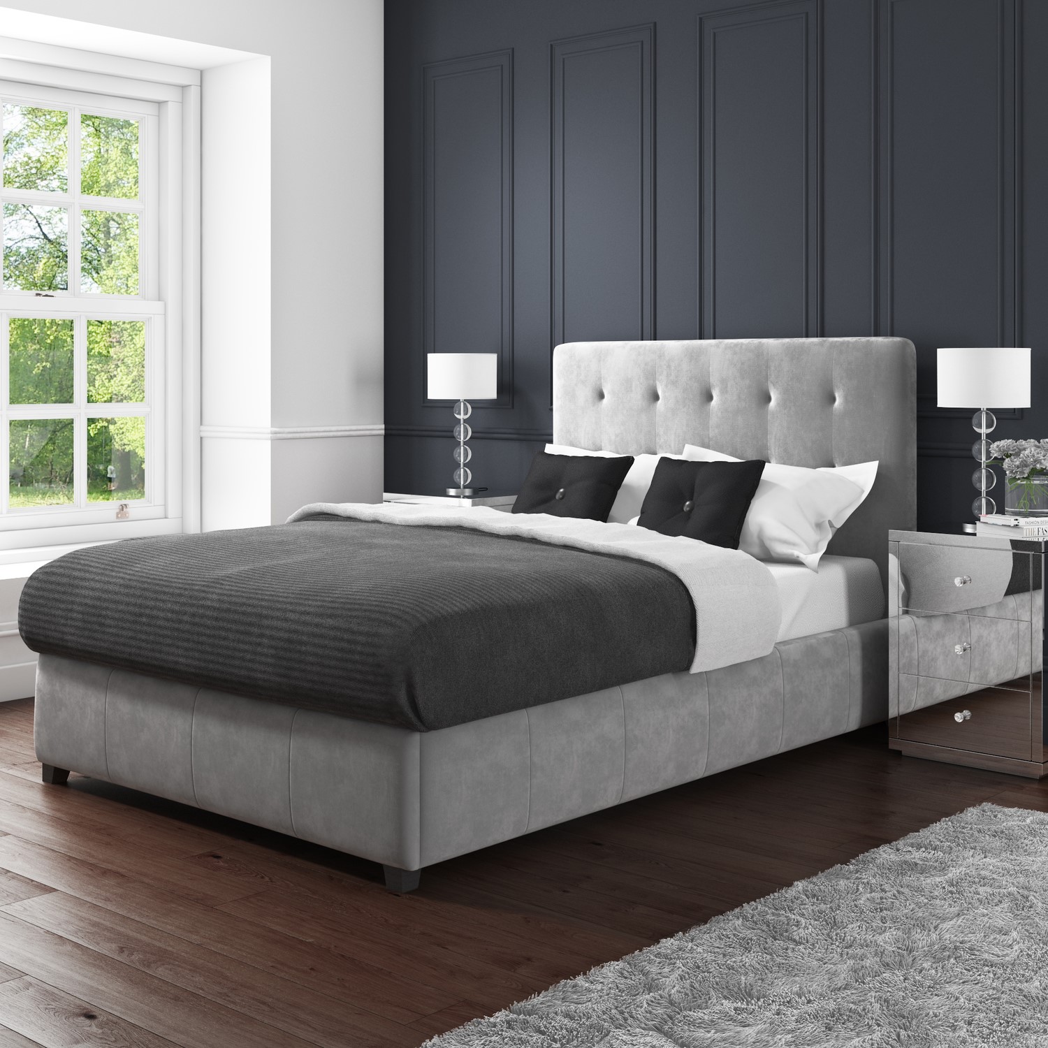 Grey Velvet King Size Ottoman Storage Bed - Safina range | eBay