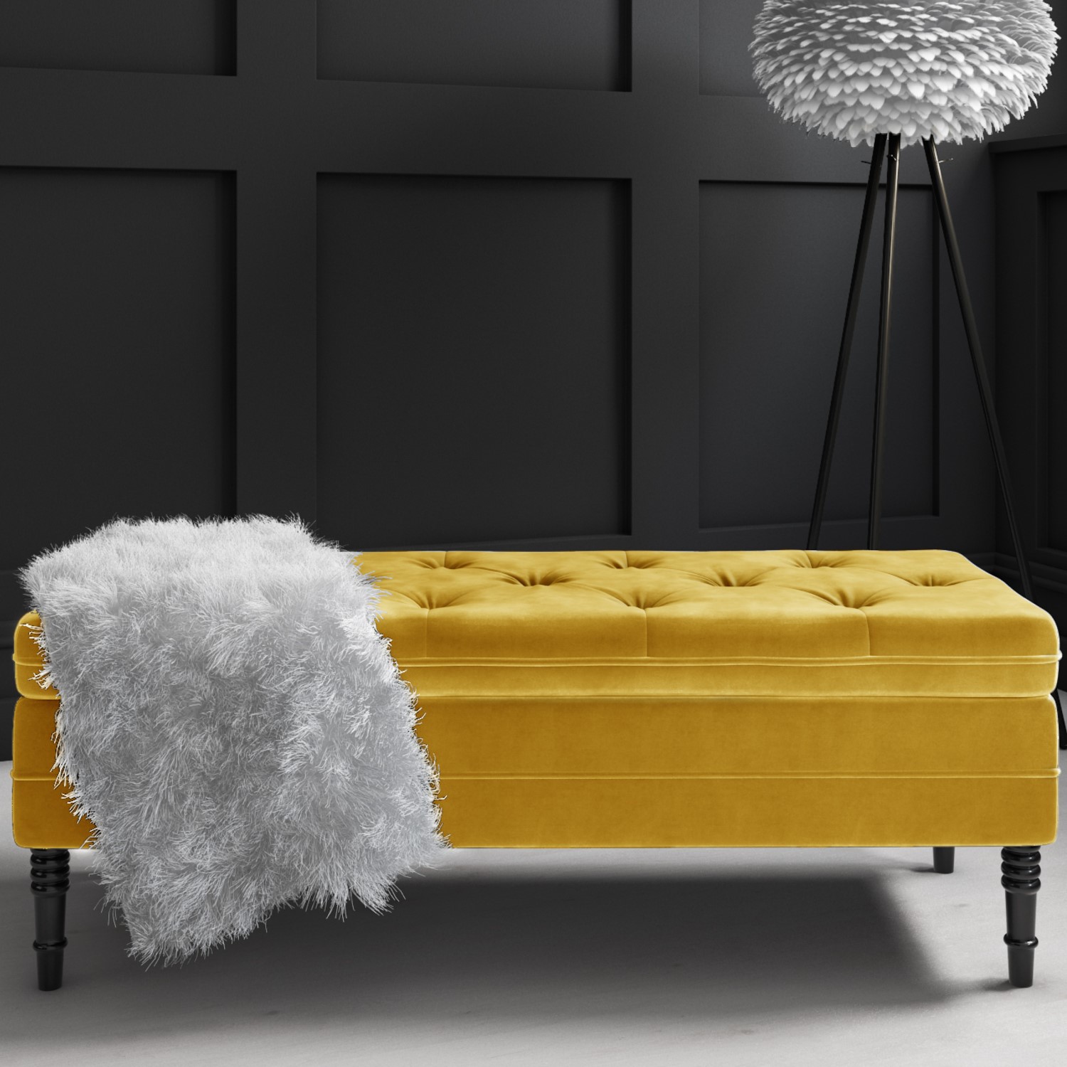 Safina Ottoman Storage Bench in Yellow Velvet with Button Detail SAF052 eBay