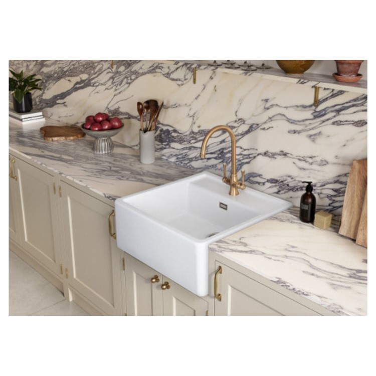 Rangemaster Sandwood Single Bowl Inset White Ceramic Kitchen Sink