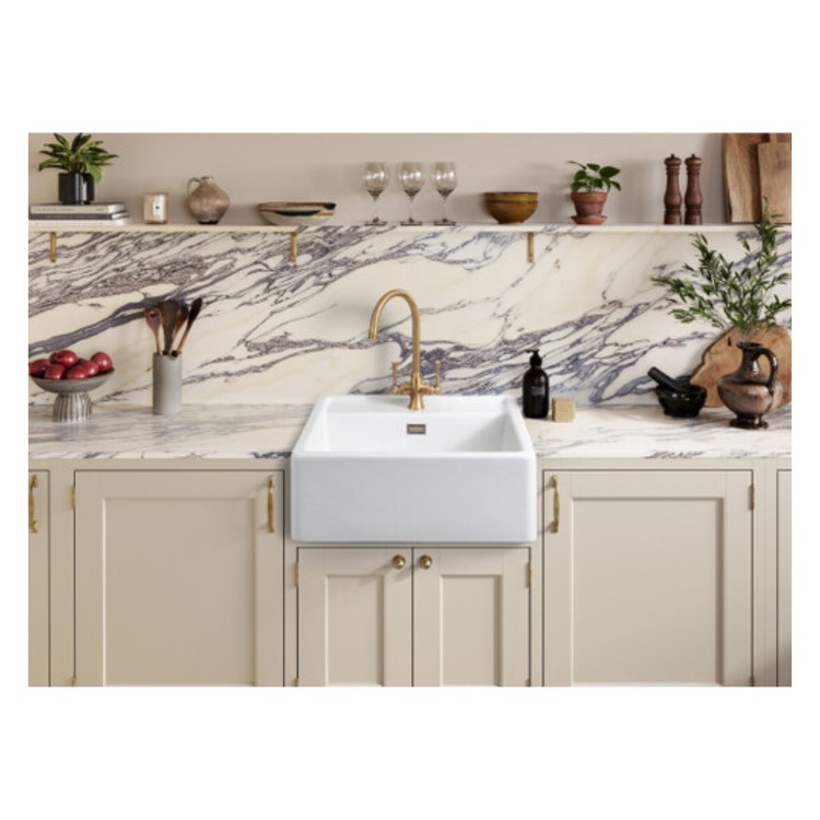 Rangemaster Sandwood Single Bowl Inset White Ceramic Kitchen Sink