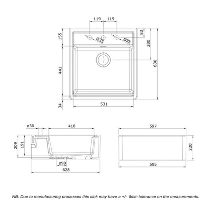 Rangemaster Sandwood Single Bowl Inset White Ceramic Kitchen Sink