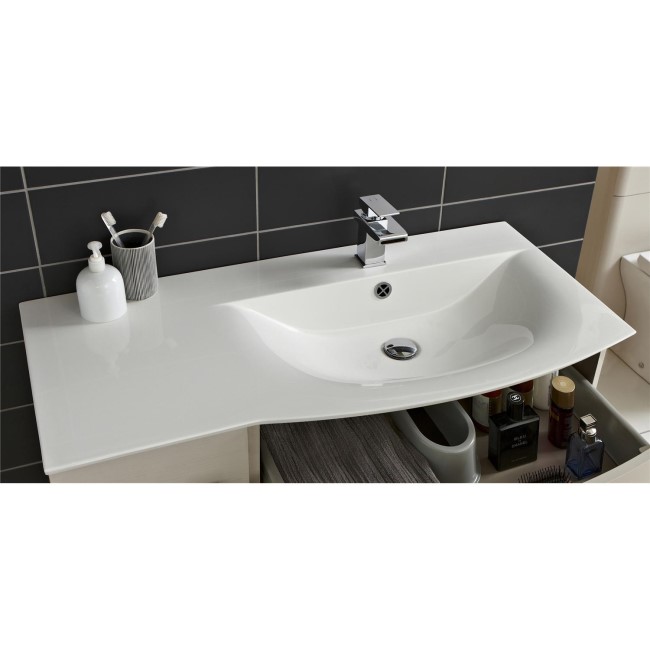 White Wall Hung Bathroom Vanity Unit & Basin Right Handed - W1012 x H428mm