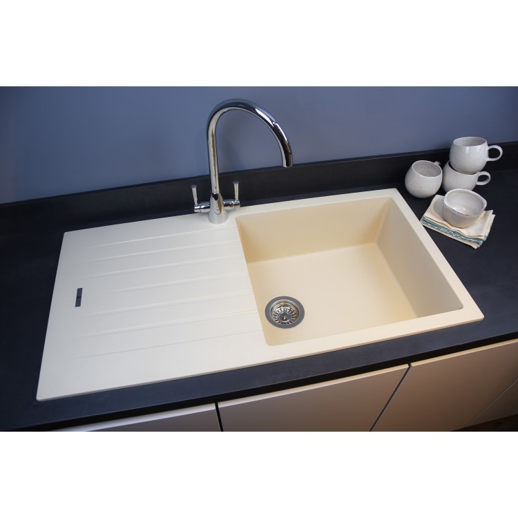 Single Bowl Inset White Granite Kitchen Sink with Reversible Drainer - Essence