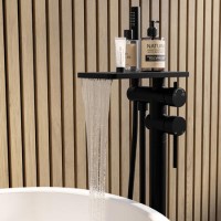 Matt Black Freestanding Bath Shower Mixer with Shelf - Savannah