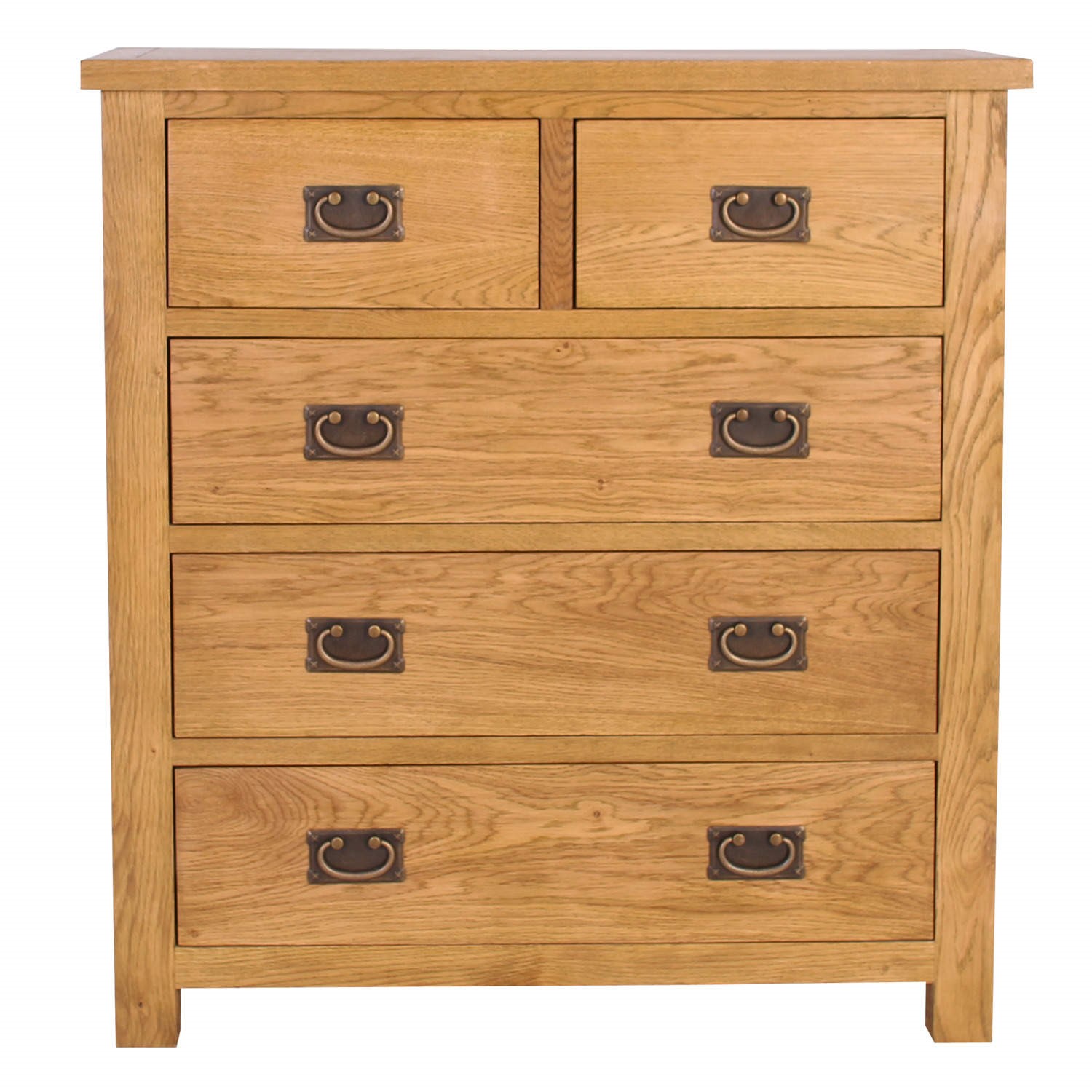 RUSTIC SAXON Solid Oak Wooden 3 + 2 Drawer Chest of Drawers Bedroom
