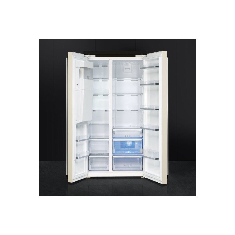 Smeg SBS963P 91cm Victoria Cream Freestanding Side by Side Fridge Freezer