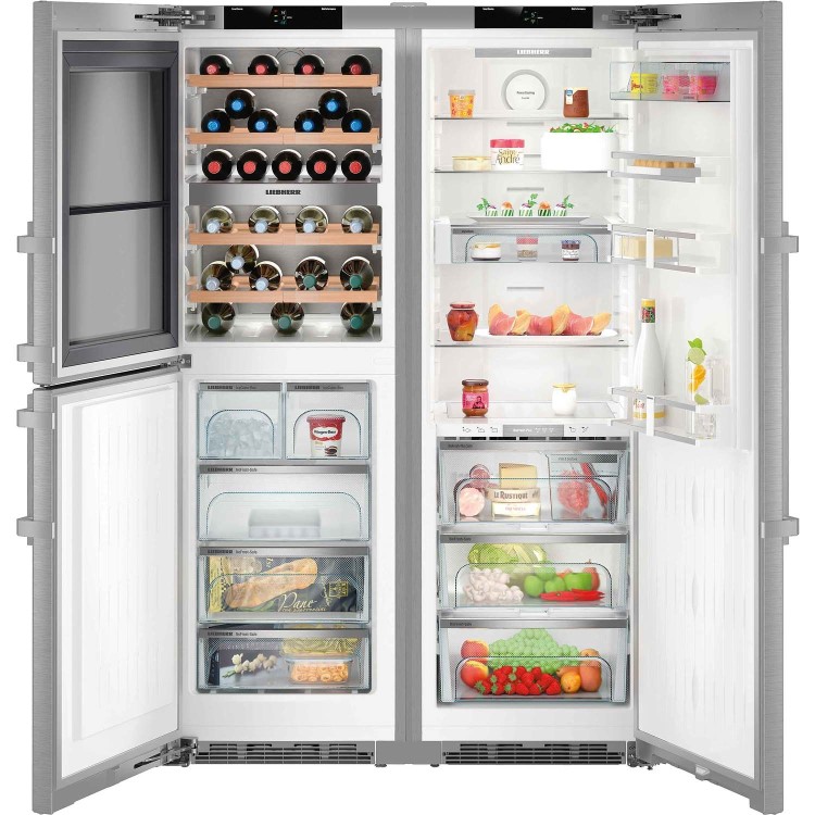 Liebherr SBSes8496 NoFrost BioFresh Side-by-side American Fridge Freezer With Wine Cabinet - Stainless Steel