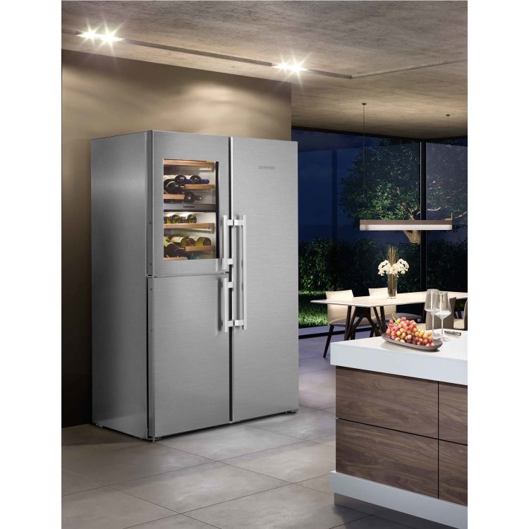 Liebherr SBSes8496 NoFrost BioFresh Side-by-side American Fridge Freezer With Wine Cabinet - Stainless Steel