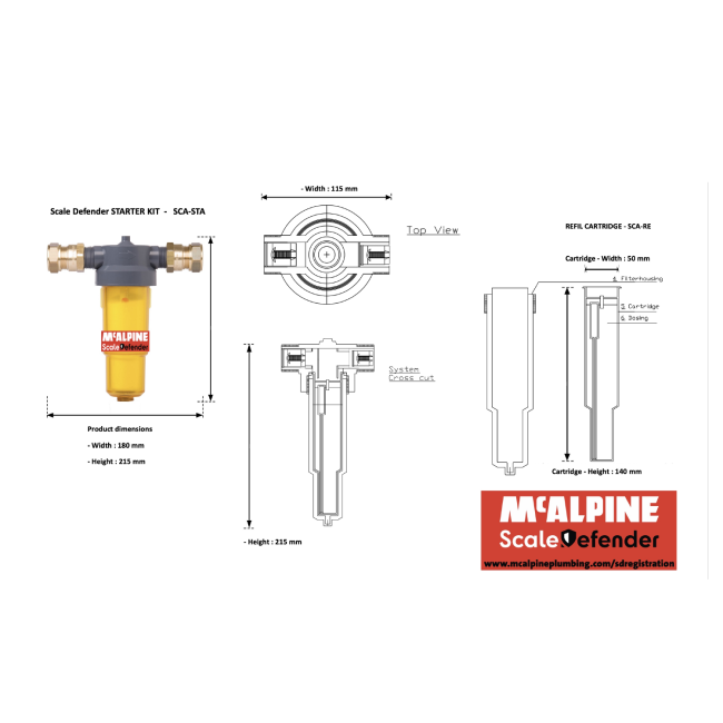 McAlpine Scale Defender Starter Kit - Protects Pipework Boilers Radiators Taps and Shower Screens