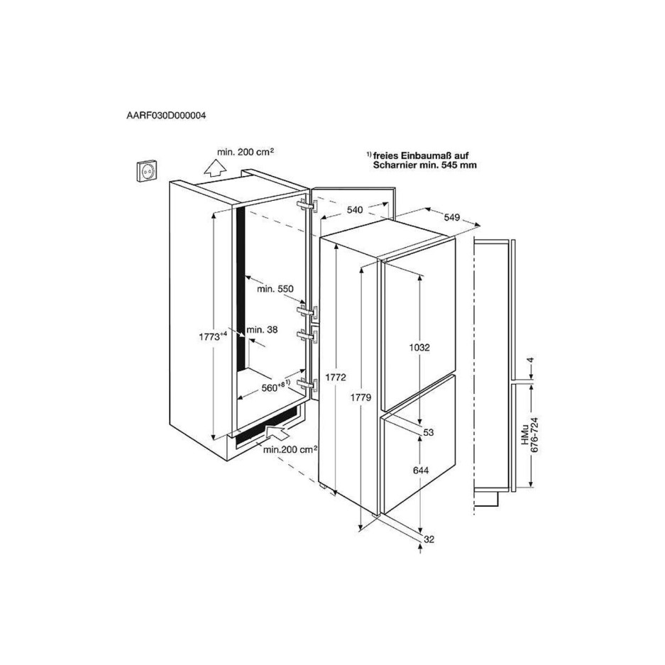 AEG SCB61811LS 54cm Wide 6040 Integrated Upright Fridge Freezer