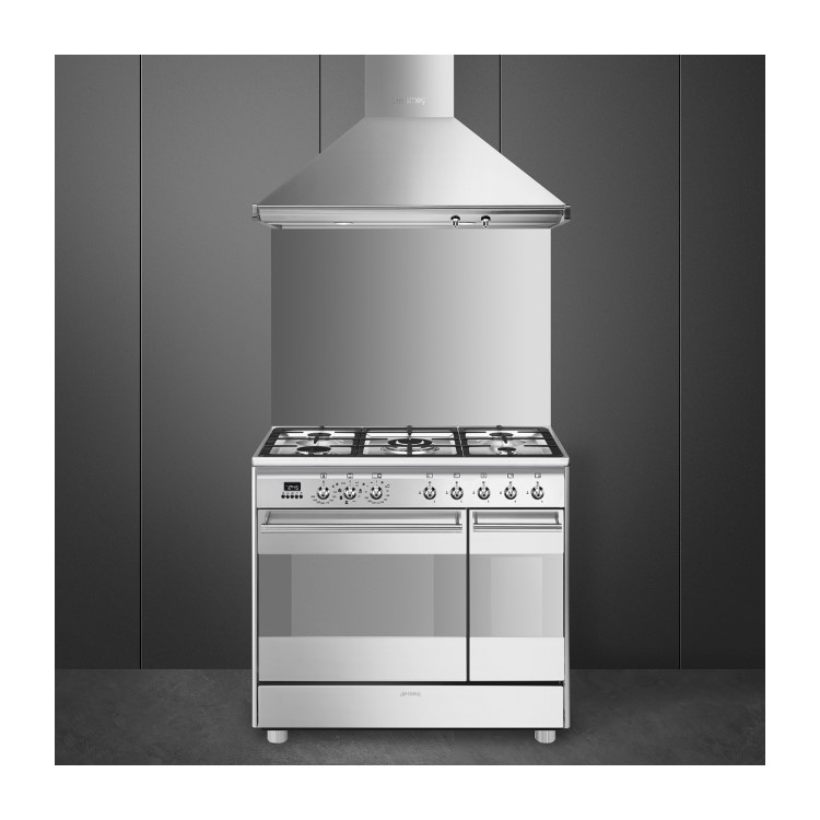 GRADE A2 - Smeg Concert 90cm Dual Fuel Range Cooker - Stainless Steel