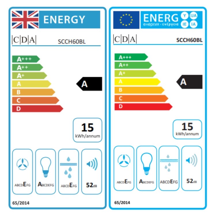 CDA 60cm Chimney Cooker Hood - Black