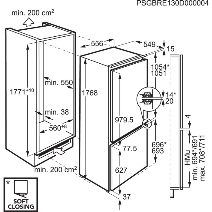 60 40 integrated fridge freezer door sizes
