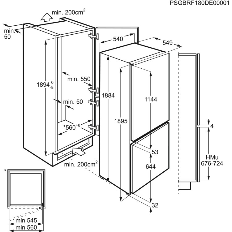 AEG SCE81928TS 70-30 Integrated Fridge Freezer - Sliding Rail