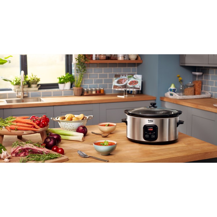 GRADE A2 - Beko SCM3622X 6 Litre Slow Cooker With LED Control Panel