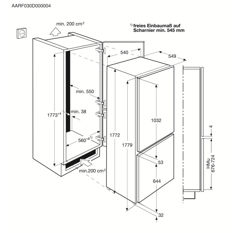 AEG SCT71800S1 Frost Free 70-30 Sliding Rail Integrated Fridge Freezer