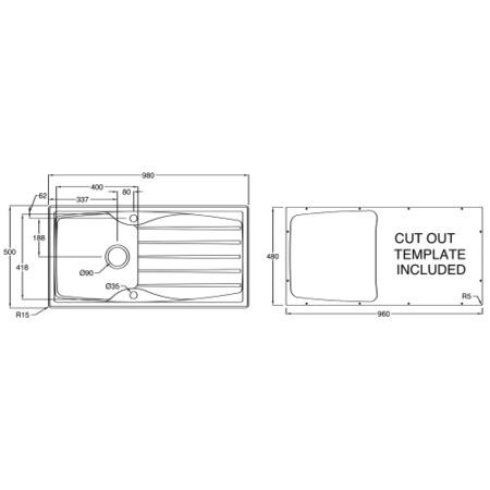 GRADE A1 - Astracast SE10WHFORDSK Sierra Single Bowl Reversible Drainer Teflite Composite Sink - White