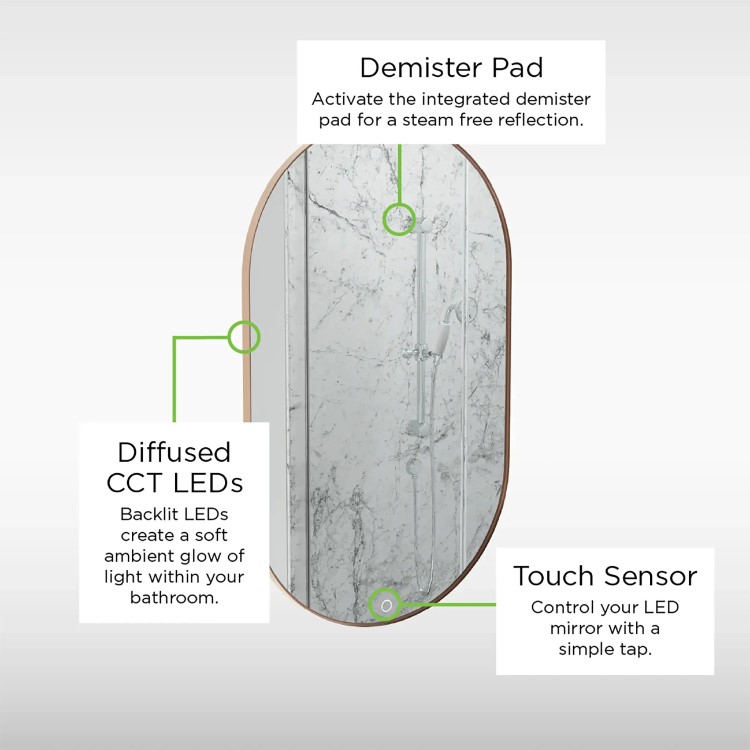 Sensio Nebula Oval Bronze Heated Bathroom Mirror with Lights 500 x 800mm