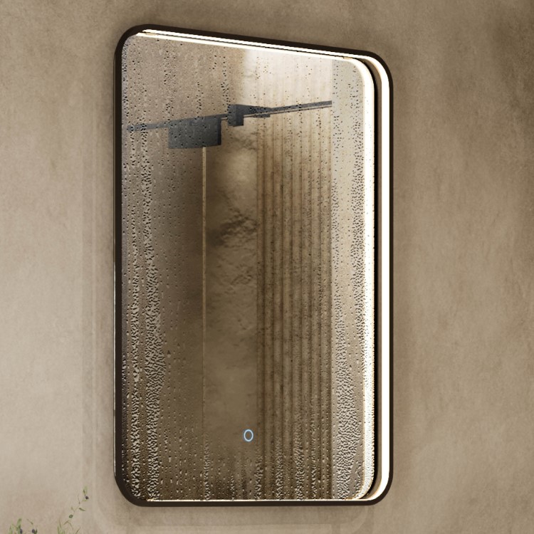 Sensio Aspect Rectangular Black Heated Bathroom Mirror with Lights 700 x 500mm