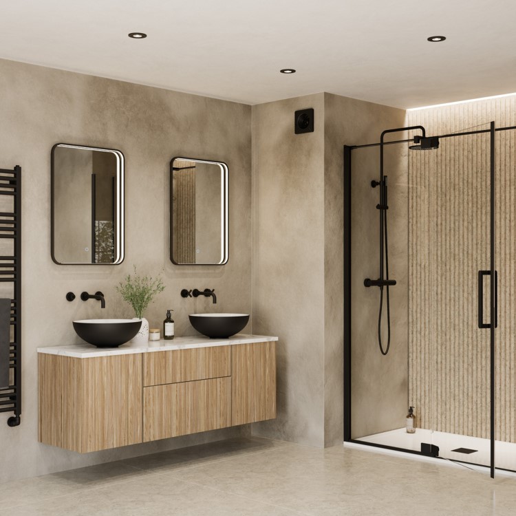 Sensio Aspect Rectangular Black Heated Bathroom Mirror with Lights 700 x 500mm