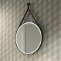 Sensio Nova Round Heated Bathroom Mirror with Lights & Black Leather Strap 600mm