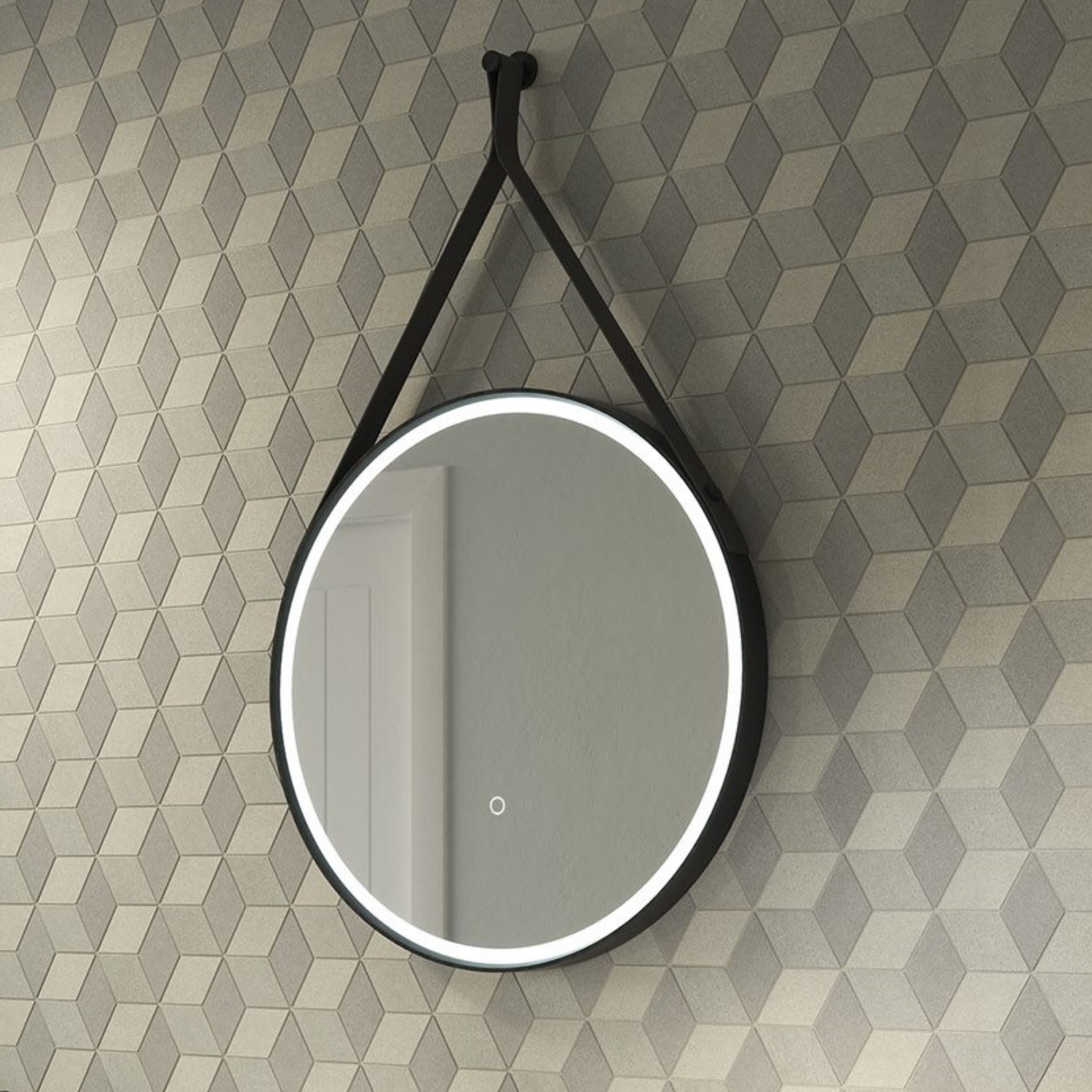 Round LED Bathroom Mirror with Leather Strap 600mm - Sensio Nova