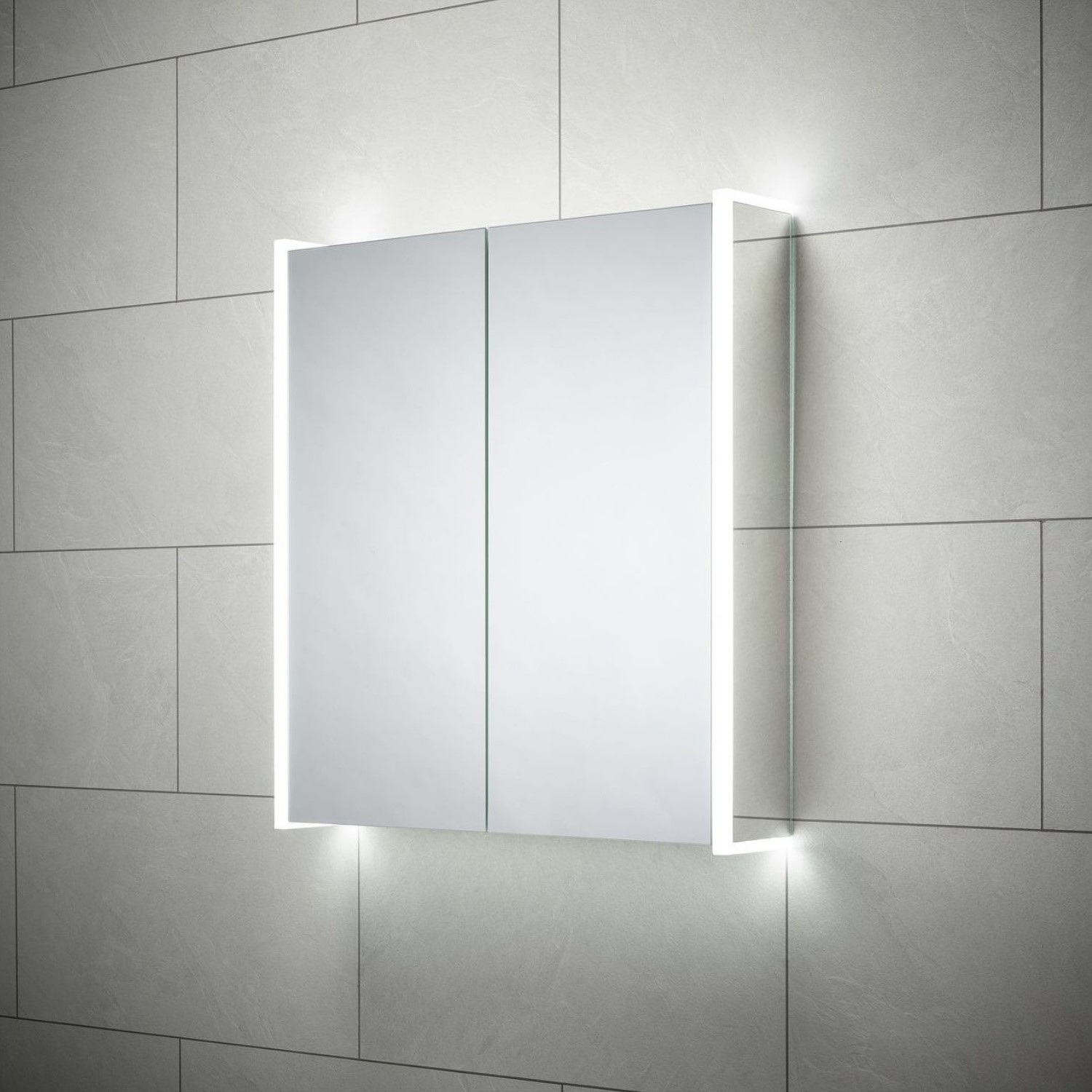 Sensio Ainsley Double Door Chrome Bathroom Mirror Cabinet with Lights & Bluetooth Speaker 664 x 700mm