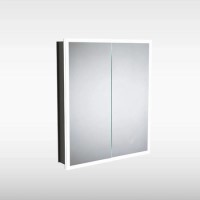 Sensio Eclipse Double Door Black Recessed Mirrored Bathroom Cabinet with Lights, Demister & Shaver Socket 600 x 700mm