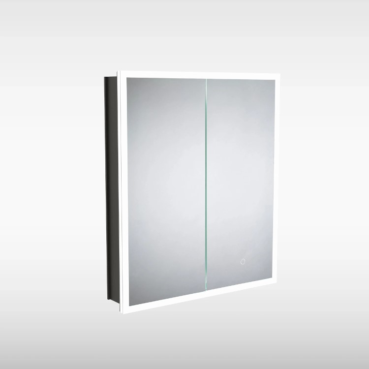 Sensio Eclipse Double Door Black Recessed Mirrored Bathroom Cabinet with Lights, Demister & Shaver Socket 600 x 700mm