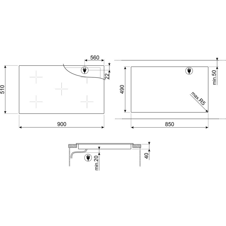 Refurbished Smeg SE495ETD 90cm 5 Zone Ceramic Hob Black